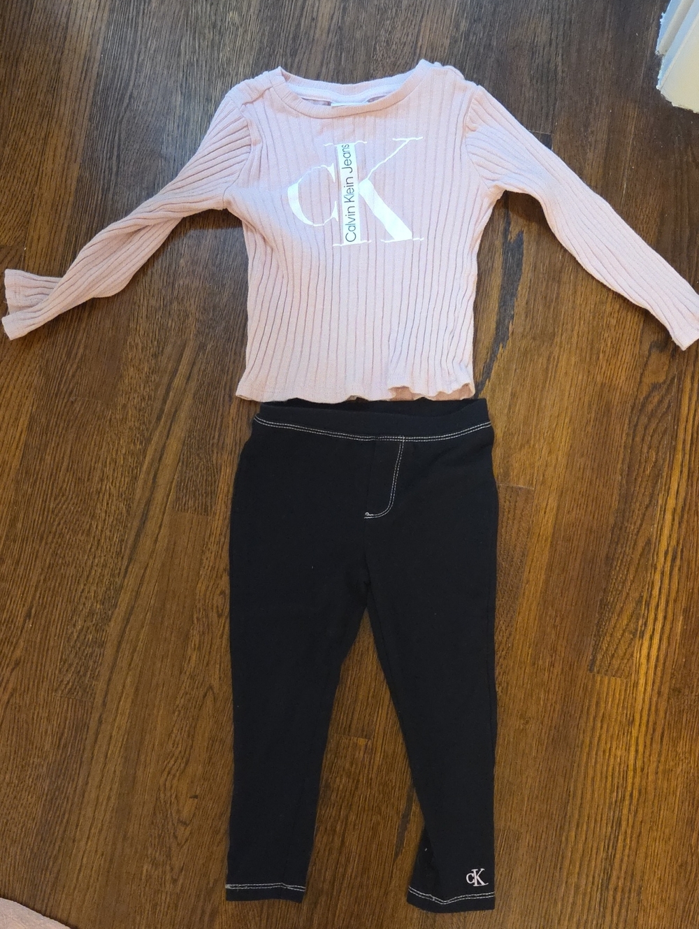 3T Girls Calvin Klein Jeans Pink Ribbed Top with Black Leggings